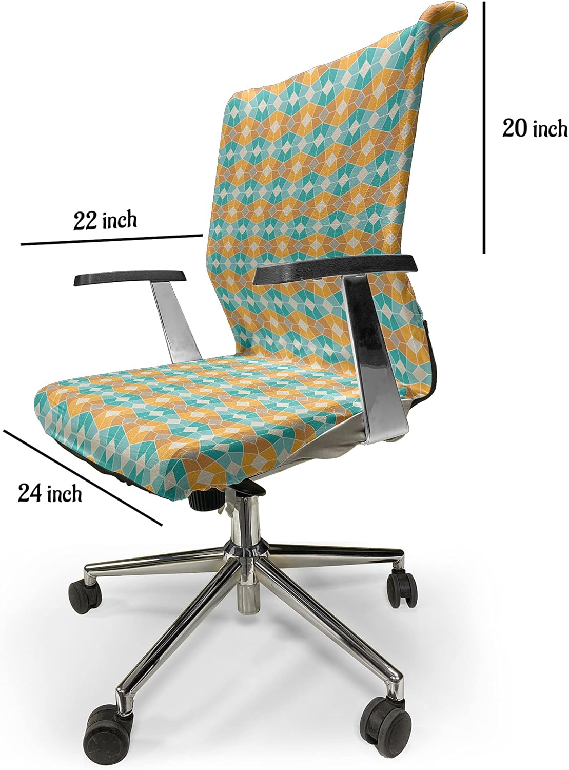 Ambesonne Geometric Office Chair Cover, Repetitive Intricated Mosaic Pattern in Aqua Colors and Tangerine Tones, Stretchable Decorative Universal Size High Back Printed Slipcover, Apricot Seafoam
