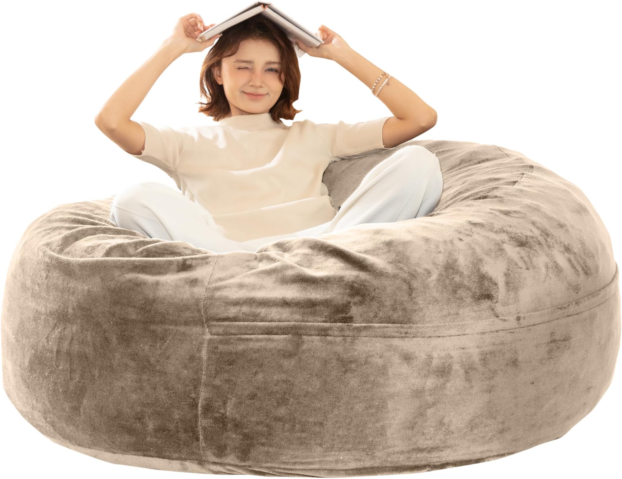 Bean Bag Chair for Adults, Floor Bean Bags Offers Ample Space for Adults,Memory Foam Giant Bean Bags,Lounger Versatile Design Suits Any Room,Movie Nights,Reading(Apricot,5FT)