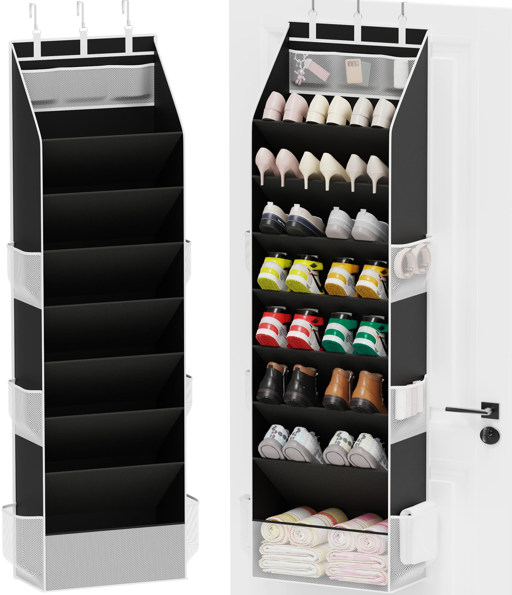 Photo 1 of Criusia Shoe Organizer, Over the Door Shoe Organizer for Closet, Hanging Closet Shoe Storage with Large Deep Pockets, Holds Sneakers, Sandals, Boots, Fits 16–24 Pairs, Black