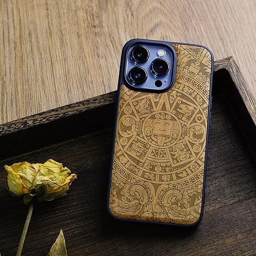 Miniatura 4 de Carveit Funda magnética de madera para iPhone 13 Pro, madera natural y TPU suave negro, funda protectora a prueba de golpes, funda de madera única y