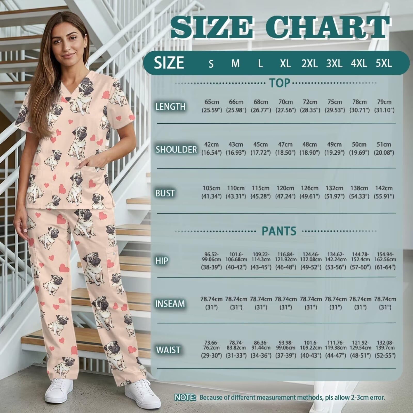 Damskie peelingi z uroczym nadrukiem slim fit Scrub topy i 6 kieszeni spodnie do szorowania na akcesoria do asystentów dentystycznych