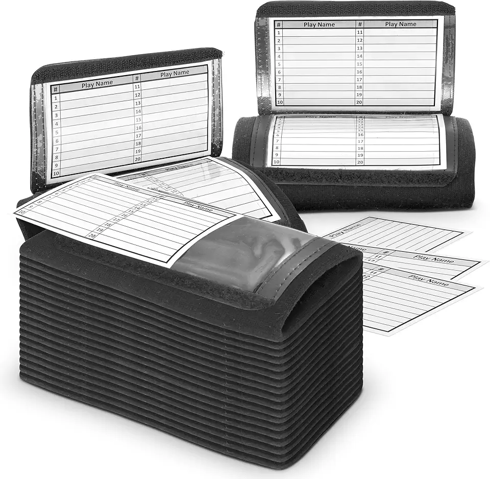 Quarterback Football Play Wristbands - (Black) Pro Football &amp; Softball Armbands, (QB) Wristband Playbook