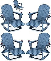 Vista 14 de KINGYES Silla Adirondack con reposapiés retráctil y portavasos, silla reclinable de Adirondack de HDPE para porche, patio, balcón, gris plomizo