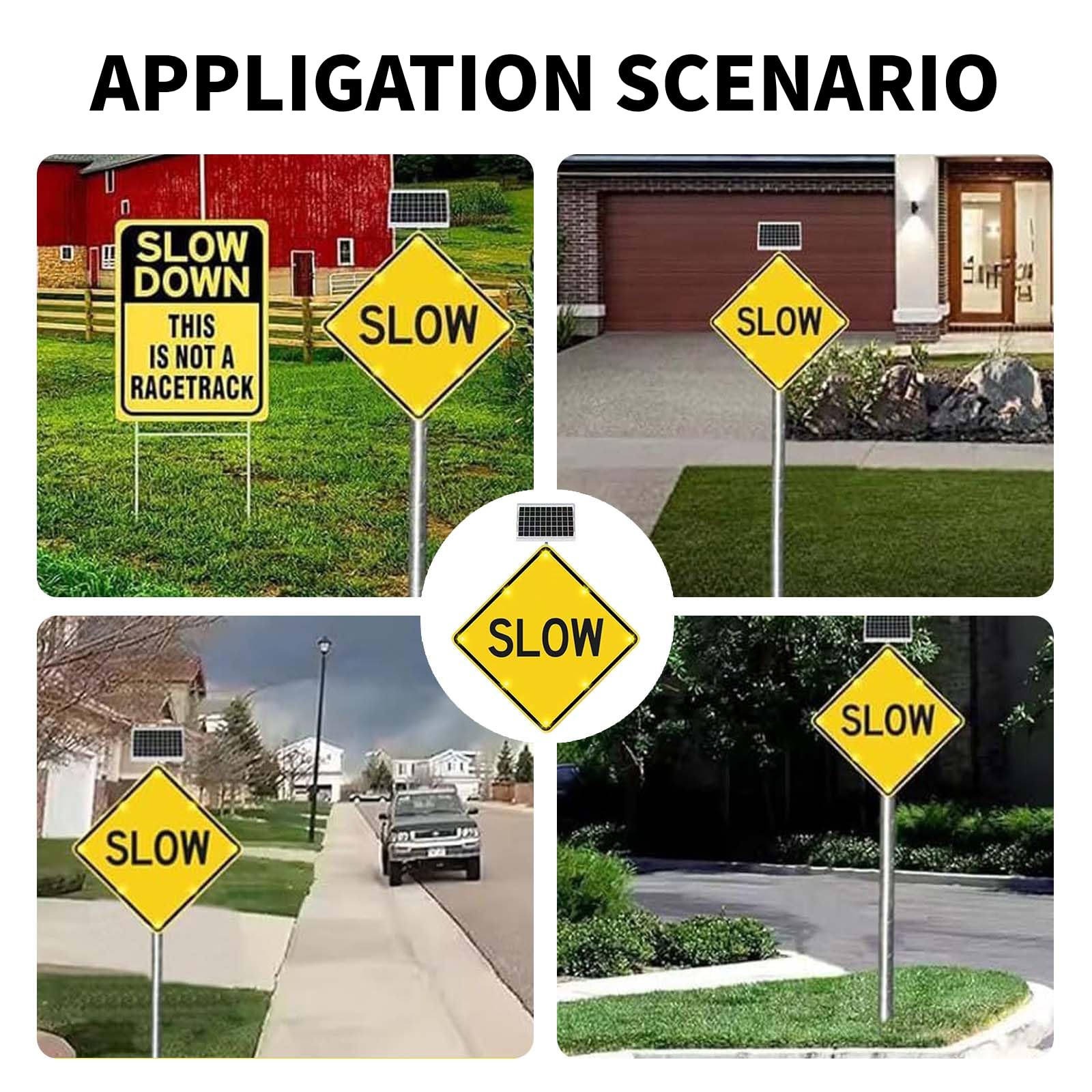Señal Luminosa De Seguridad Intermitente con LED – Alimentada por Energía Solar, Cartel De Aluminio Reflectante para Seguridad Vial Exterior, Marco De Aluminio, 8 LED 24"
