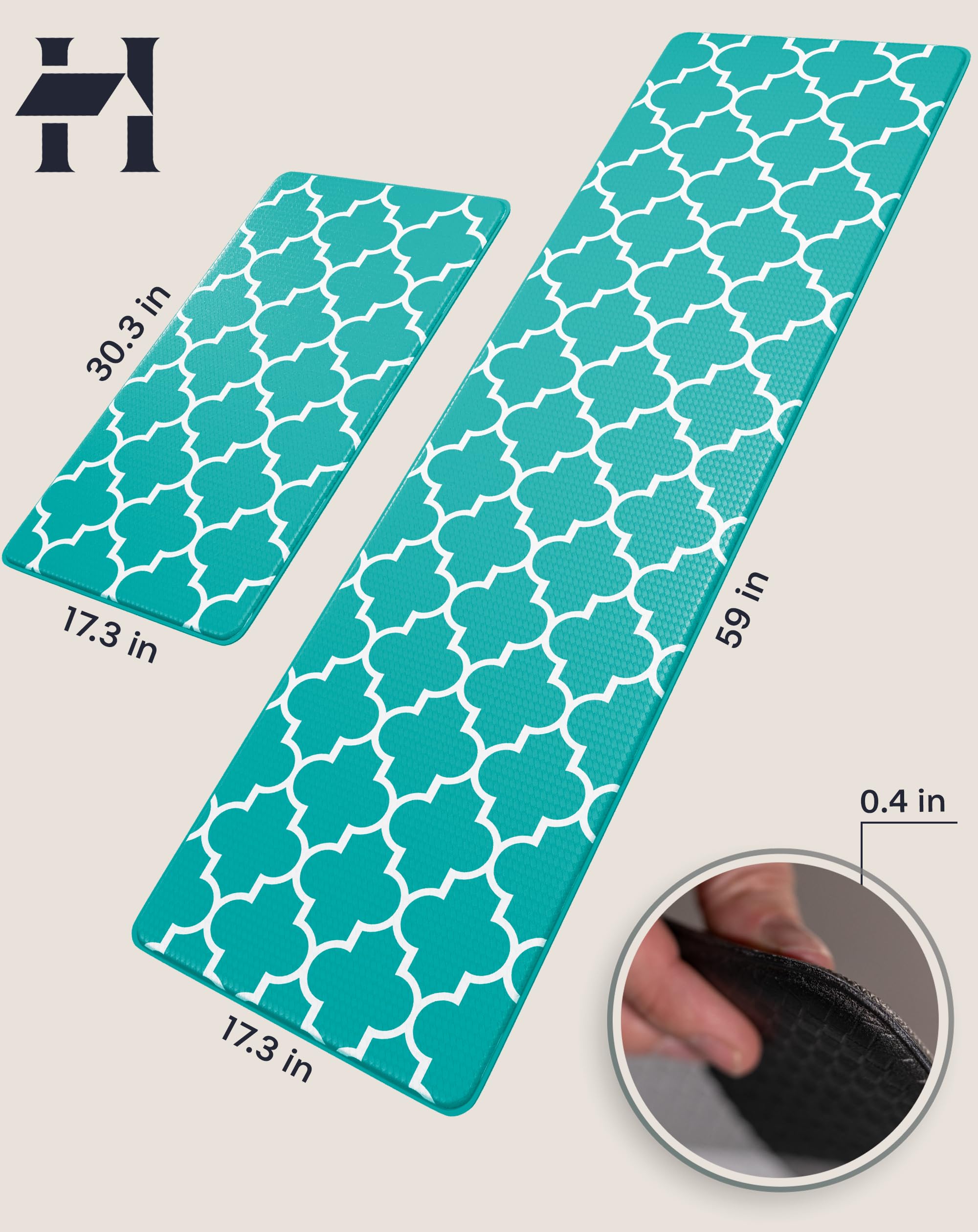 Homergy Tapetes Antifatiga para Cocina 2 Piezas, Tapetes de Espuma de Memoria, Cómodos, Tapetes de Escritorio, Casa, Oficina, Cuarto de Lavado, Impermeables y Ergonómicos, 44x76 y 44x150 cm