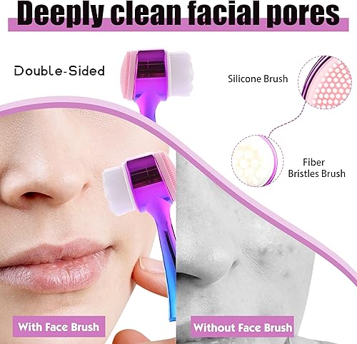 Miniatura 4 de Cepillo de limpieza facial 2 en 1 cepillo de limpieza facial de doble cara con cerdas suaves para exfoliación profunda de poros, maquillaje de