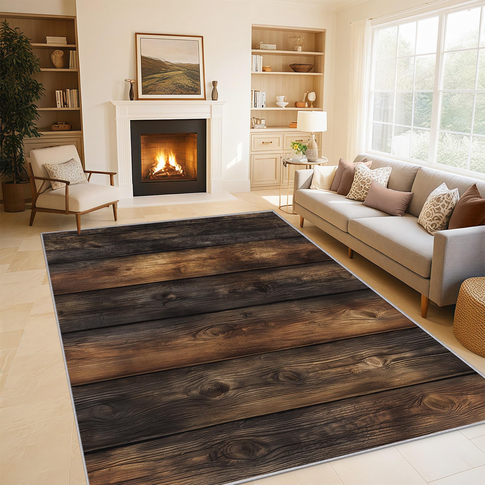 Generisch Holzbrett Teppich, Teppich Schlafzimmer Wohnzimmer Rustikal Bauernhaus Holzoptik, Wohnzimmerteppich Schlafzimmer Dekoration rutschfeste Waschbar Flanell 150x200 cm V-M10