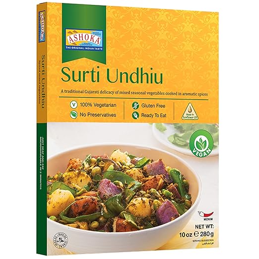 Ashoka Microwavable Meals 1932, Plant-Based Curry, Mixed Vegetables, All-Natural Entrees, Surti Undhiu, Kosher Certified, Traditional Indian Food, Gluten-Free & with No Preservatives, Pack of 1