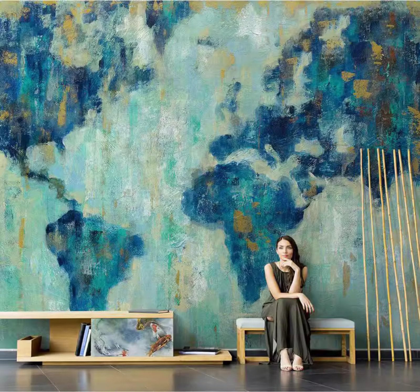XLMING Minimalist Abstract Colourful Doodle World Map 3D Wallpaper Luxury Silk Study Dining Feature Sofa Grey Bedroom Living Room Tv Decorative Wall-350cm×256cm