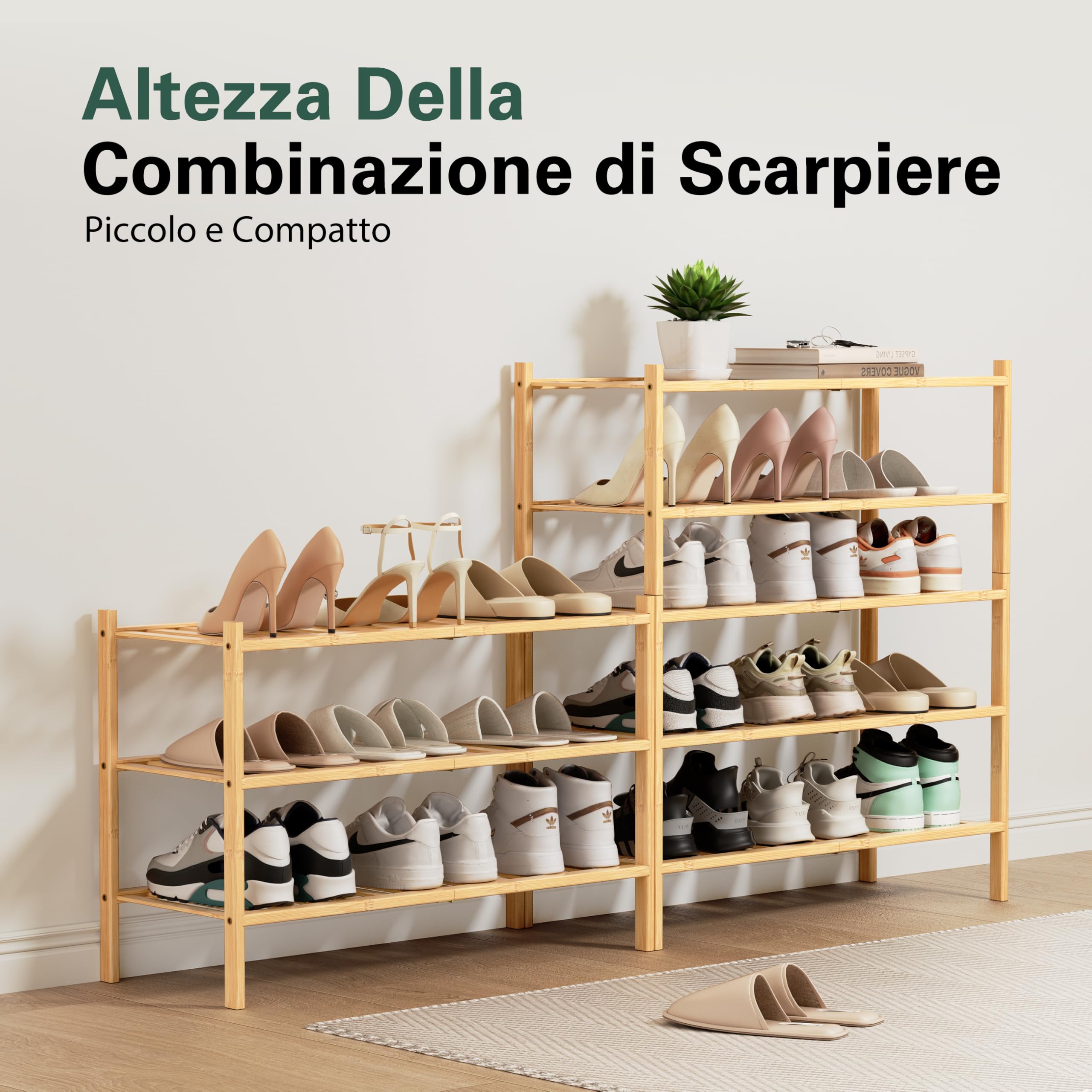 Scarpiera in Legno Bambù 3 Ripiani – Porta Scarpe Salvaspazio Ingresso Slim 68x28x46 cm – Scarpiera Portascarpe Componibile Stretta Verticale – Mobile Scarpiera Piccola Modulare (Bambù)