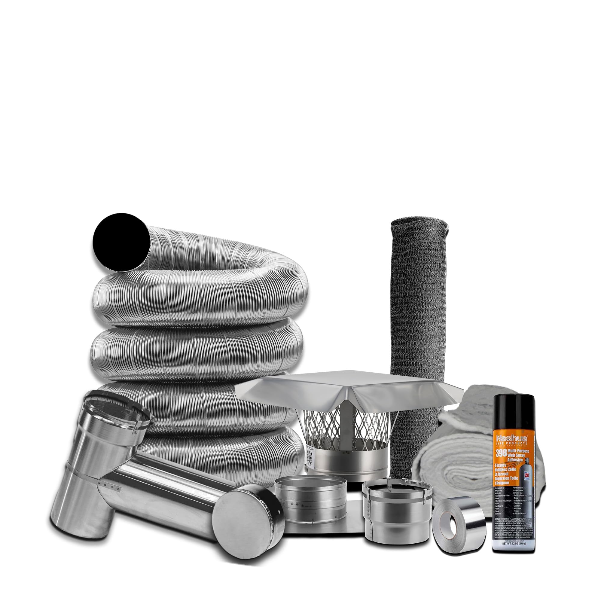 Fireside Chimney Supply FireSafe Flexible Chimney Liner Tee Kit with Insulation | Fireplace Insert | Stainless Steel Chimney Liner Tee Kit | Made in USA | Heavy-Duty 6 Inch x 20 Feet