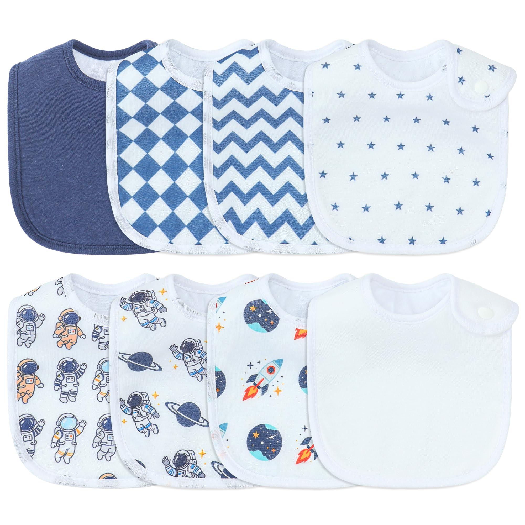 Benoxine Waterproof Baby Bibs for Boys and Girls, Soft and Absorbent 4-Layer Baby Bandana Bibs With Adjustable Snaps for Infants Newborn Feeding, Teething, Drooling,0-12 Months,8-Pack