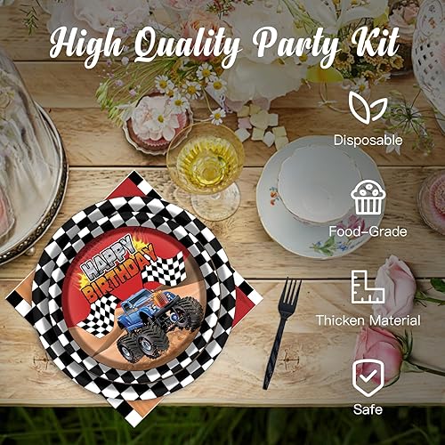 Miniatura 3 de 97 piezas de suministros de fiesta de camiones monstruo, para fiestas de cumpleaños de niños, decoración de fiestas de baby shower, sirve para 24