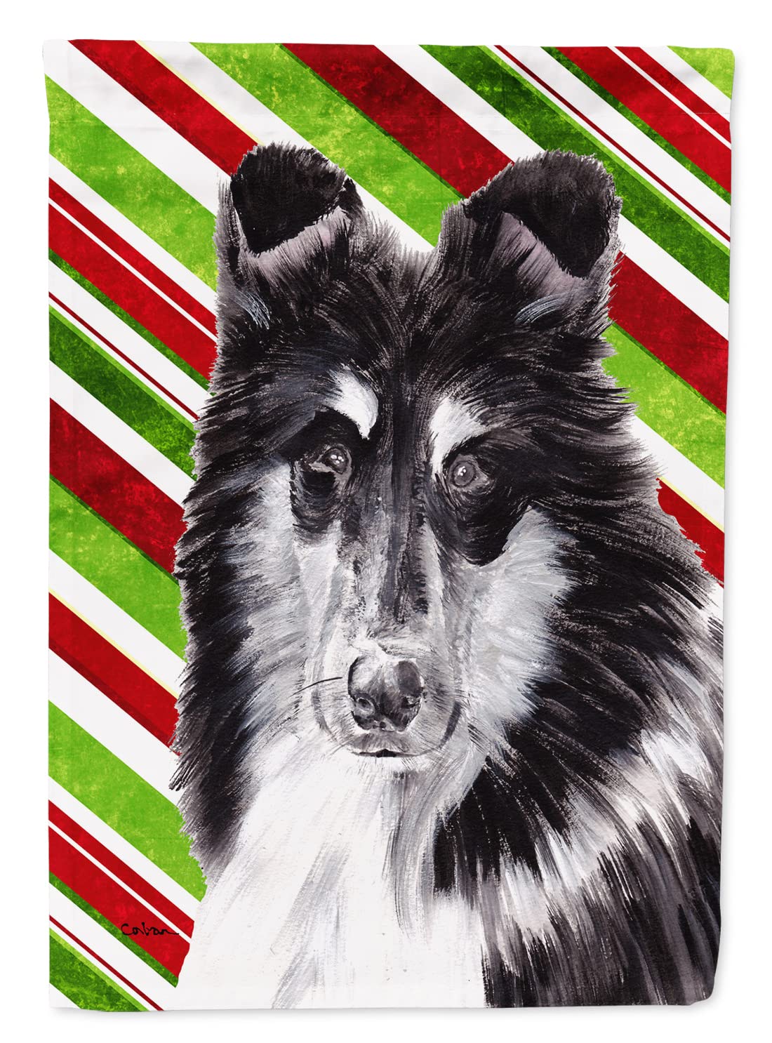Drapeau Collie noir et blanc de Noël en toile haut de gamme Caroline's Treasures grande taille