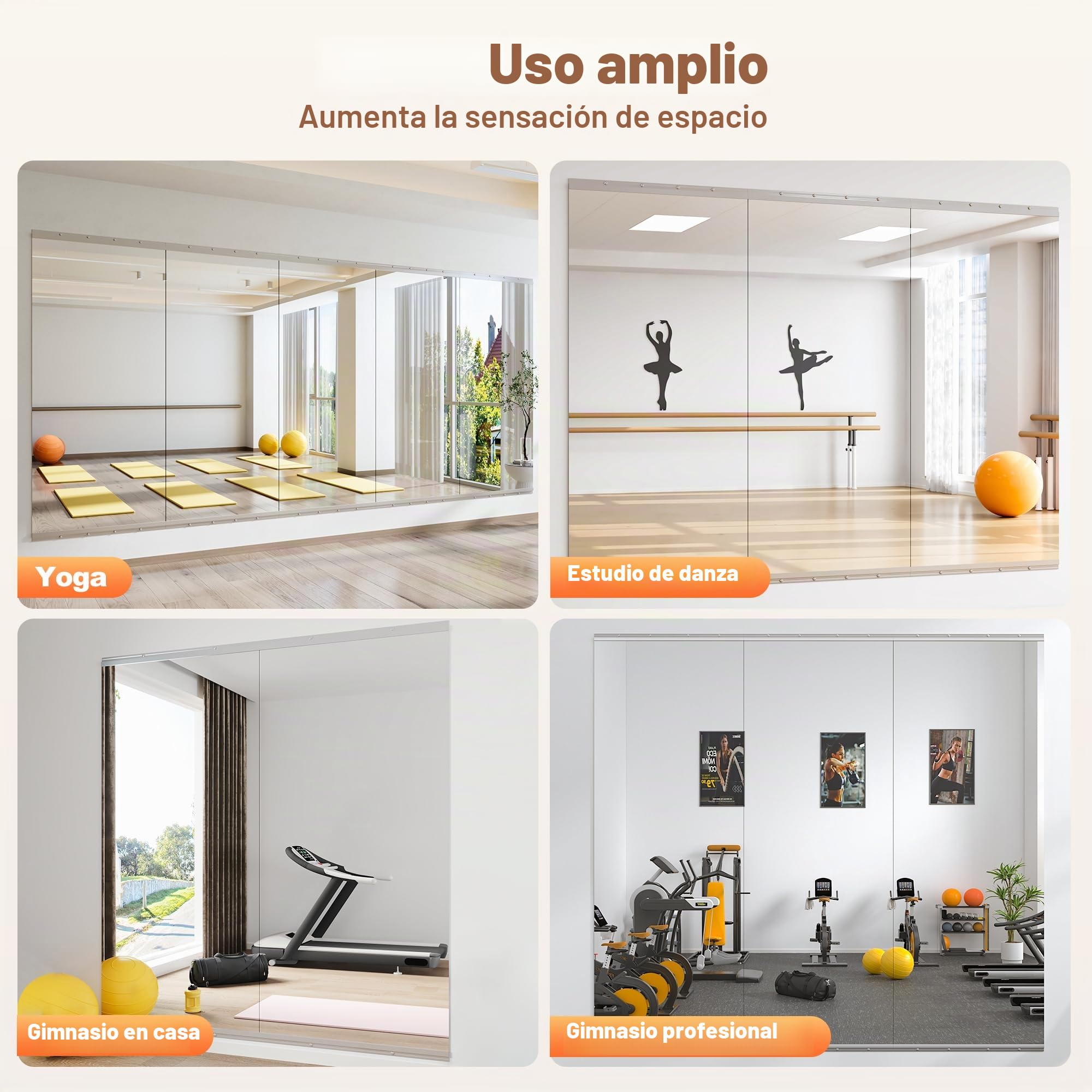 Hasipu Espejo de Cuerpo Completo para Gimnasio en Casa 240x100cm, Pack de 2 Espejos Desmontables de Yoga, Entrenamiento Fitness Espejo, Montaje en Pared
