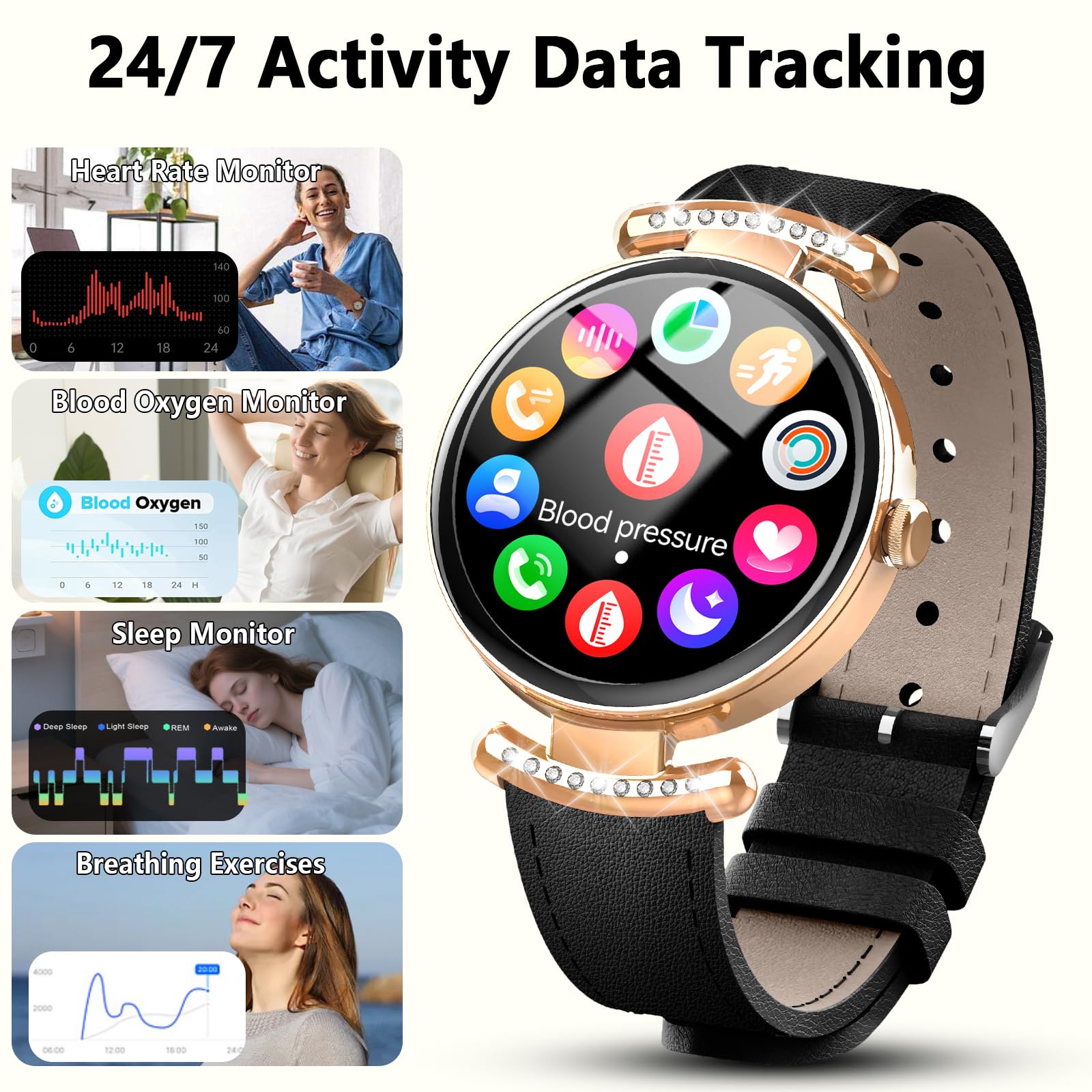 Jugeman Montre Connectée Femme avec Appel Bluetooth, 1.2" Smartwatch, Noir | Fréquence Cardiaque/SpO2/Sommeil Montre, 100+Mode Sportifs Montre, IP68 étanche Fitness Podomètre Compatible pour Android iOS