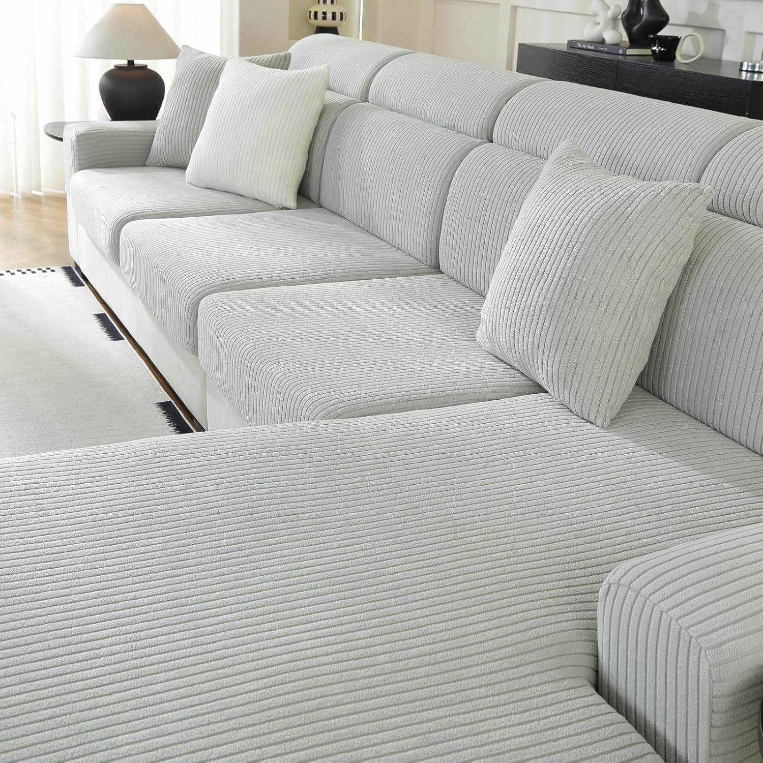 Sectional Couch Covers,Stretch Sofa Covers,Couch Covers for Washable,Soft Couch Cushion Covers,Anti Slip Furniture Protector for Pets(Light Grey,1 Piece/3 Seaters)