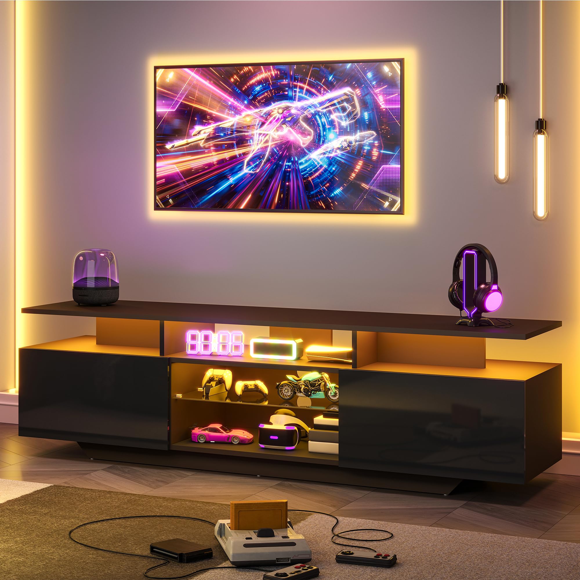 Meuble TV bas avec LED 160 cm