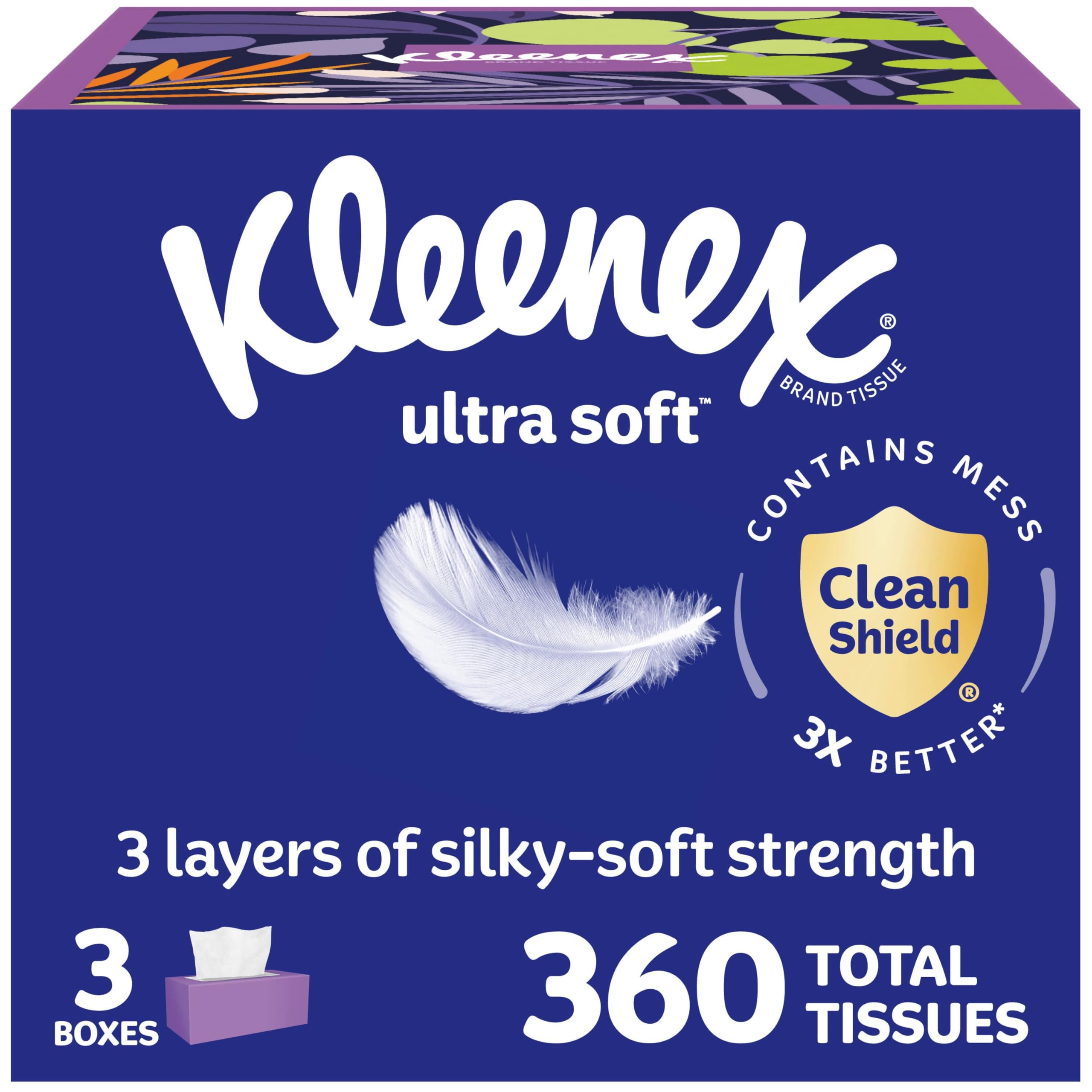 KleenexUltra Soft Facial Tissues, 3 Flat Boxes, 120 Tissues per Box, 3-Ply (360 Total), Packaging May VaryThe Forest Stewardship Council
