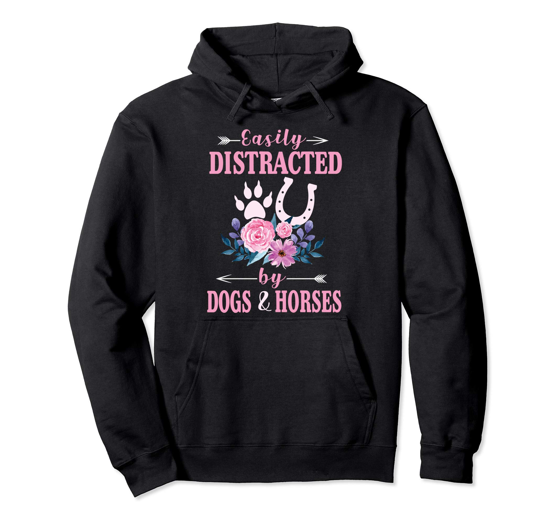 Easily Distracted By Dogs and Horses Pullover Hoodie, Black
