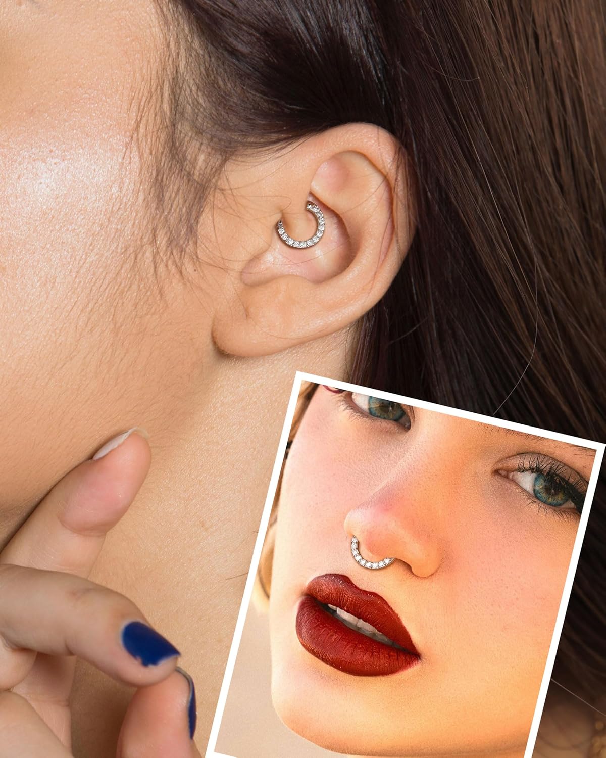 Jewseen 925 Sterling Silver Septum Rings 16g Septum Jewelry Cartilage Hoop Earrings Daith Helix Tragus Earrings for Women - Image 2