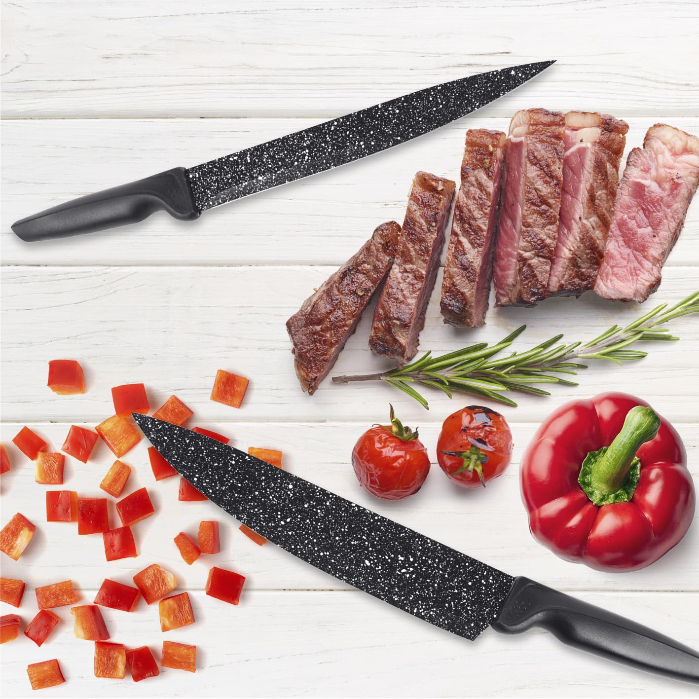 Set 6 Coltelli Da Cucina GOURMETmaxx Con Rivestimento Antiaderente – Chef, Pane, Trinciante, Universale, Spelucchino, Pelapatate Ceramica