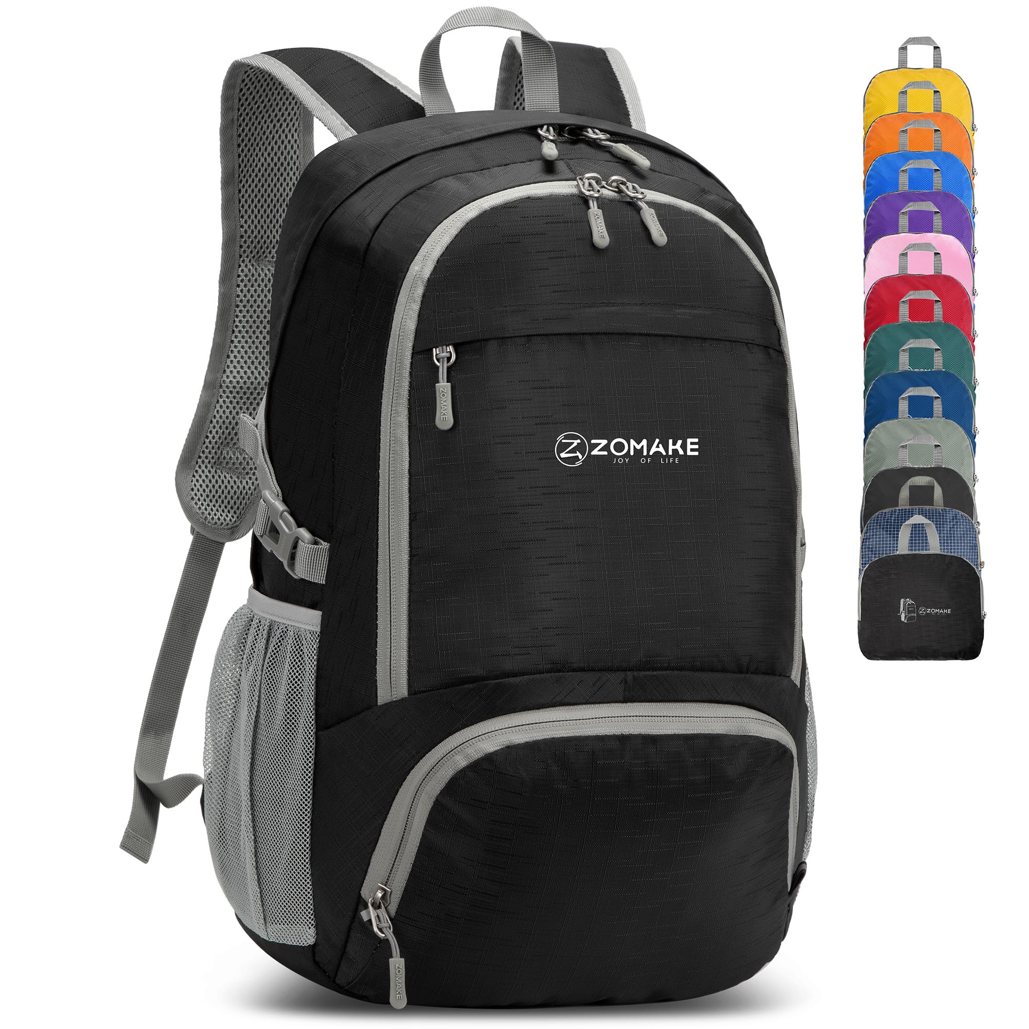 ZOMAKE Lightweight Packable Backpack 30L Foldable Hiking Backpacks Water Resistant Compact Folding Daypack for Travel Pure Black