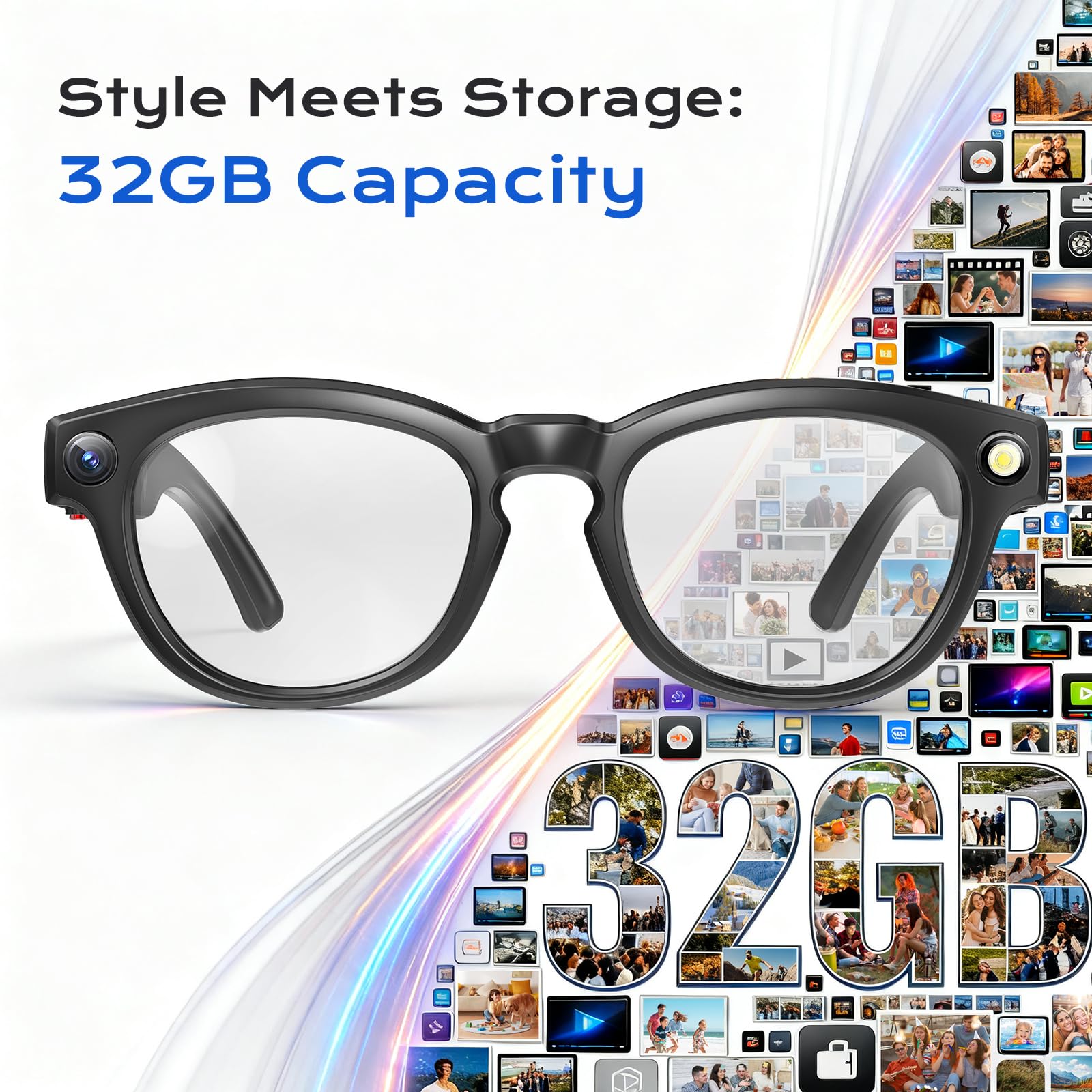 Occhiali Intelligenti AI con Fotocamera 4K, Lenti con Oscuramento Automatico, Assistente AI, Ottimizzazione delle Immagini, Supporto Multilingue, Memoria 32 GB, Batteria 8H, Bluetooth 5.3