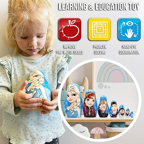 Miniatura 6 de Matryoshka Muñeca rusa Babushka Hermosos personajes de dibujos animados Frozen Elsa Elza 7 piezas de madera pintada a mano recuerdo regalo artesanal