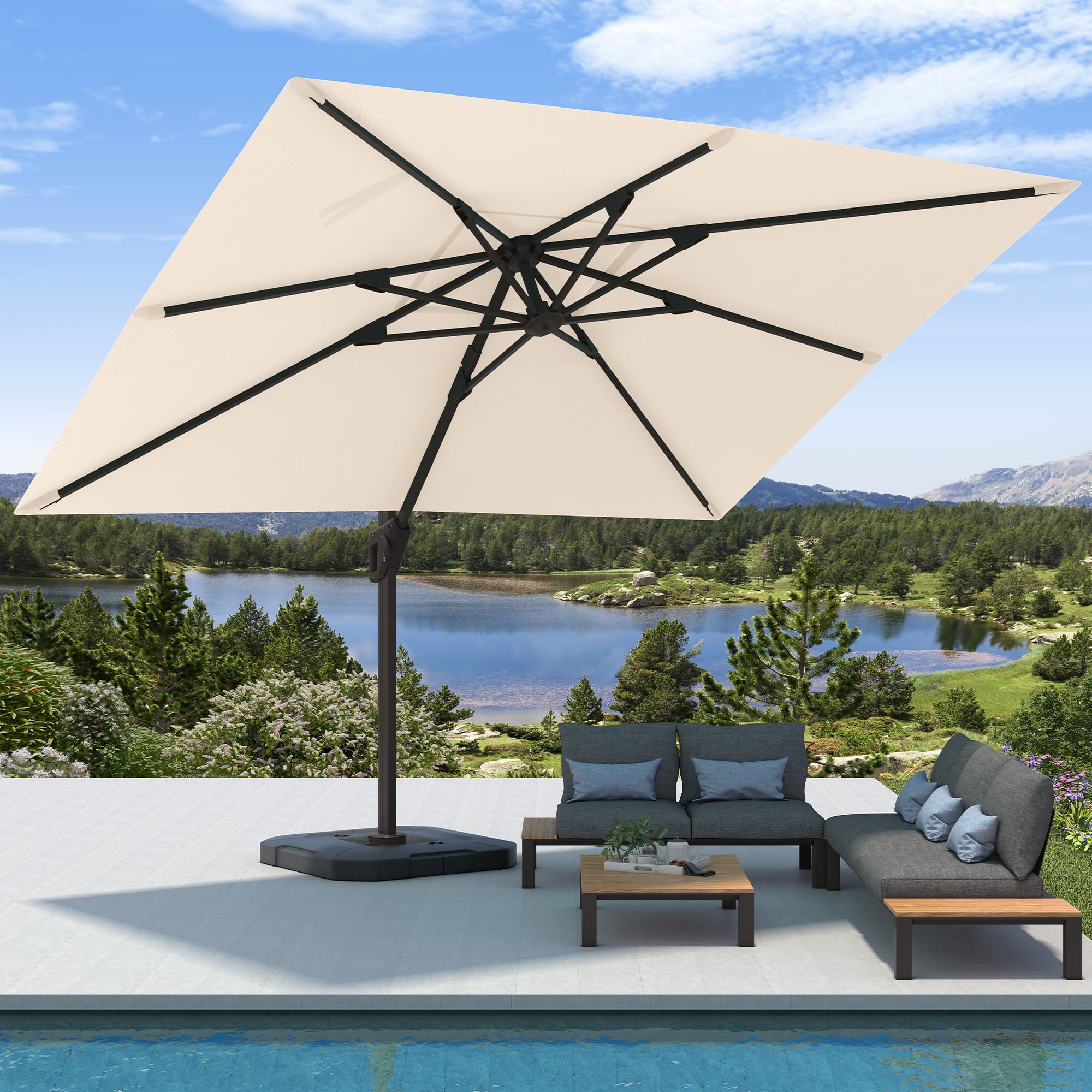 MPL Shade 9' X 12' Cantilever Patio Umbrella with Base Included Rectangular Outdoor Large Offset Umbrellas with 7 Tilts Adjustable 360°Rotation for Deck Pool Garden Backyard, Beige : Patio, Lawn