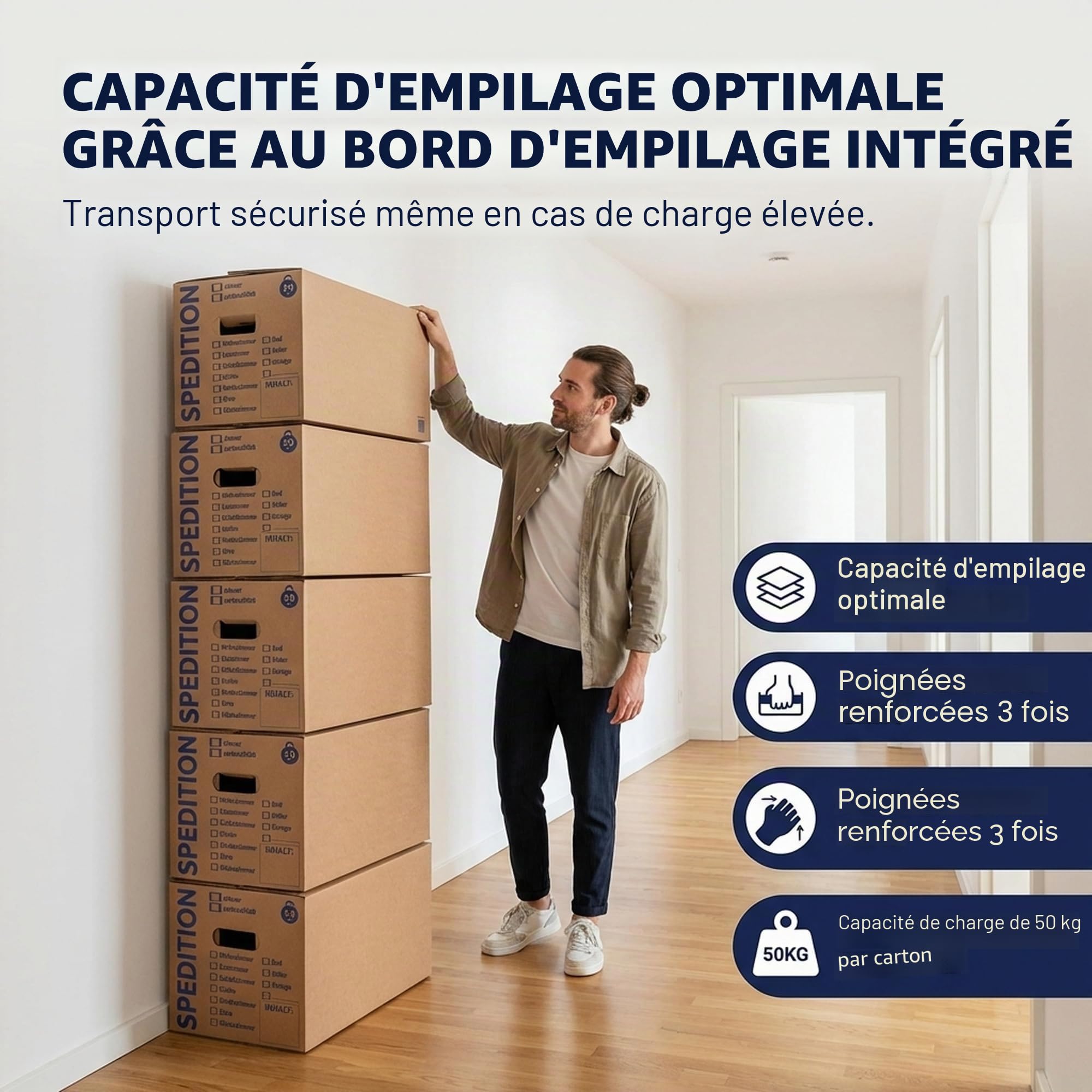Cartons de déménagement KK Verpackungen d'une capacité de charge de 50 kg | 10 cartons de déménagement réutilisables à 2 plis de qualité d'expédition extra-stable