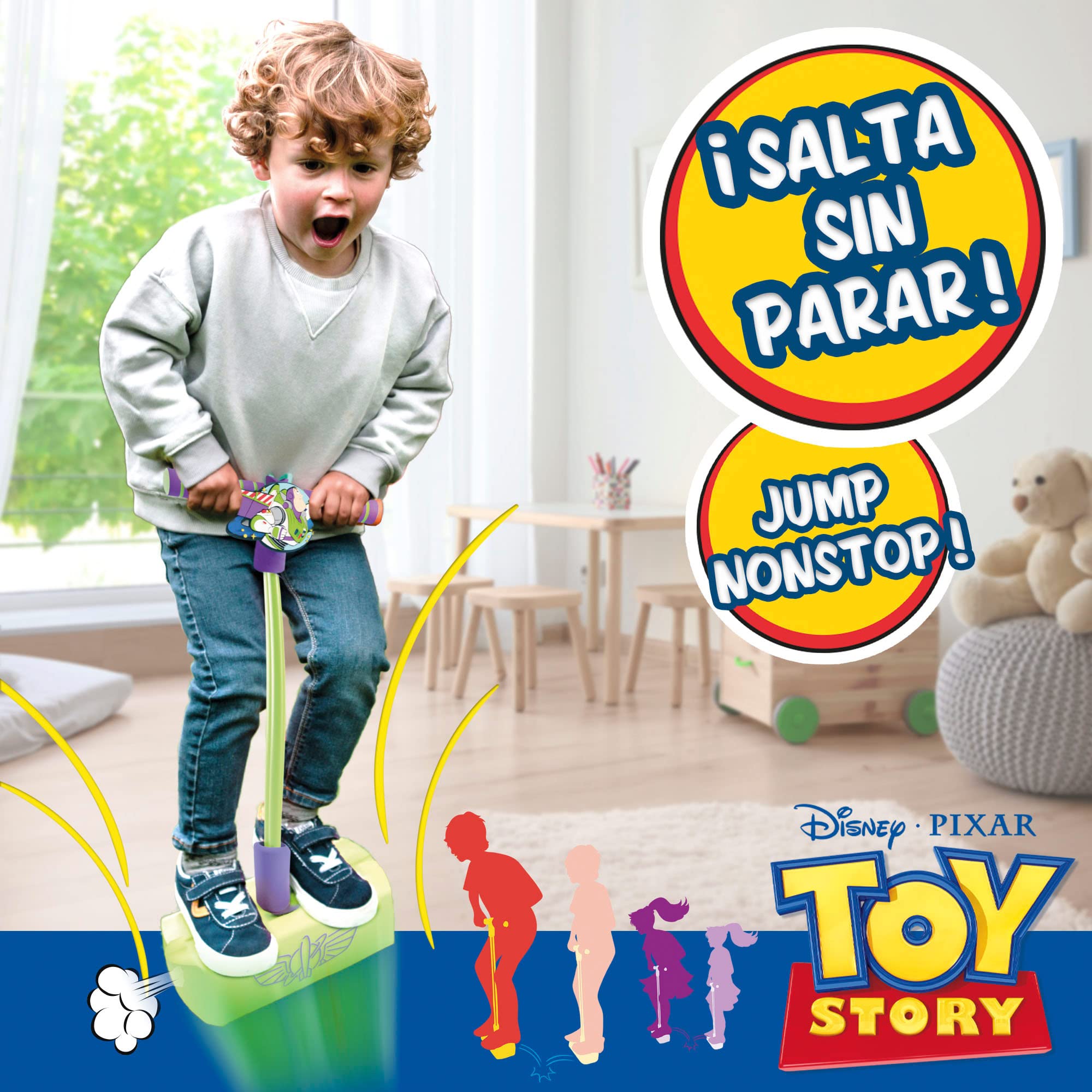 COLORBABY Disney, Pogo stick Buzz Lightyear, Toy Story juguetes, jumper de goma 42cm de altura, saltarín ligero y fácil de transportar, niños a partir de 3 años (77322)