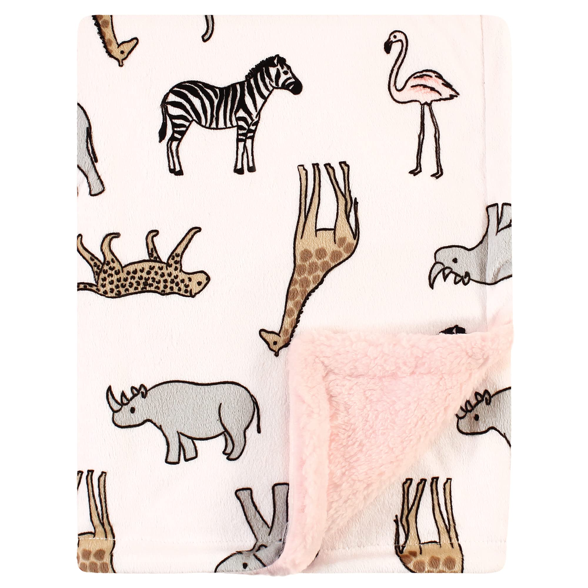 Hudson Baby Unisex Baby Plush Mink and Sherpa Blanket, Modern Pink Safari, One Size
