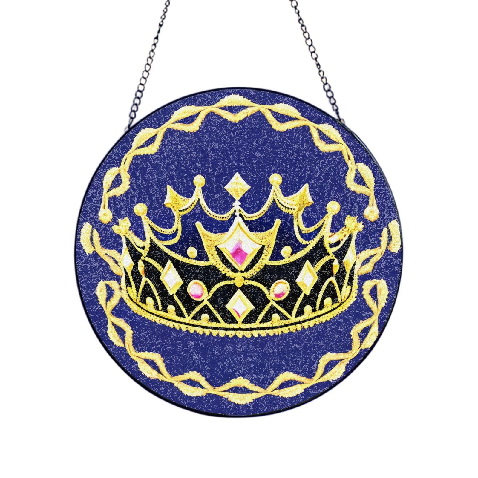 Phayah Fantasy Tiara Print Glass Window Hanging Round Suncatcher Glass Ornament Garden Wall Fence Decorations Indoor Outdoor 10in（25cm）