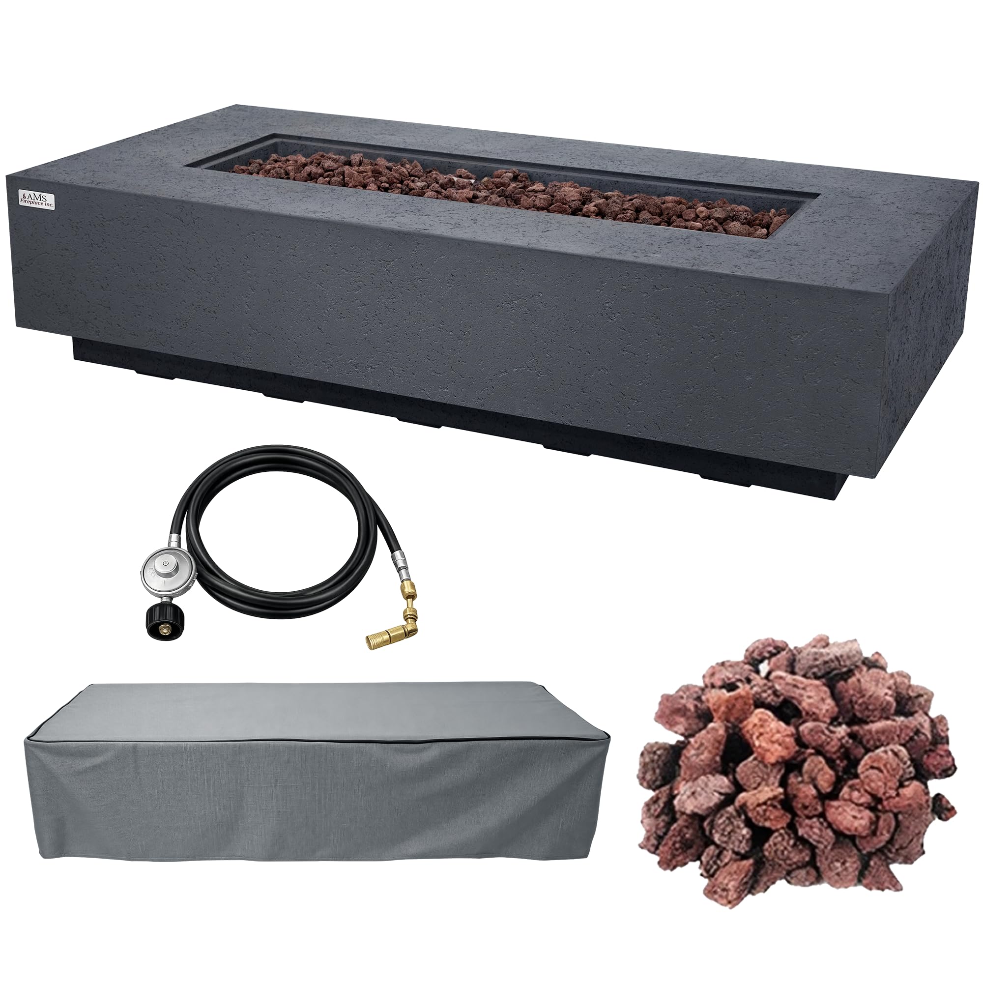 AMS 72" Rectangular Cast Concrete Natural Gas Fire Pit Table (Dark Gray)