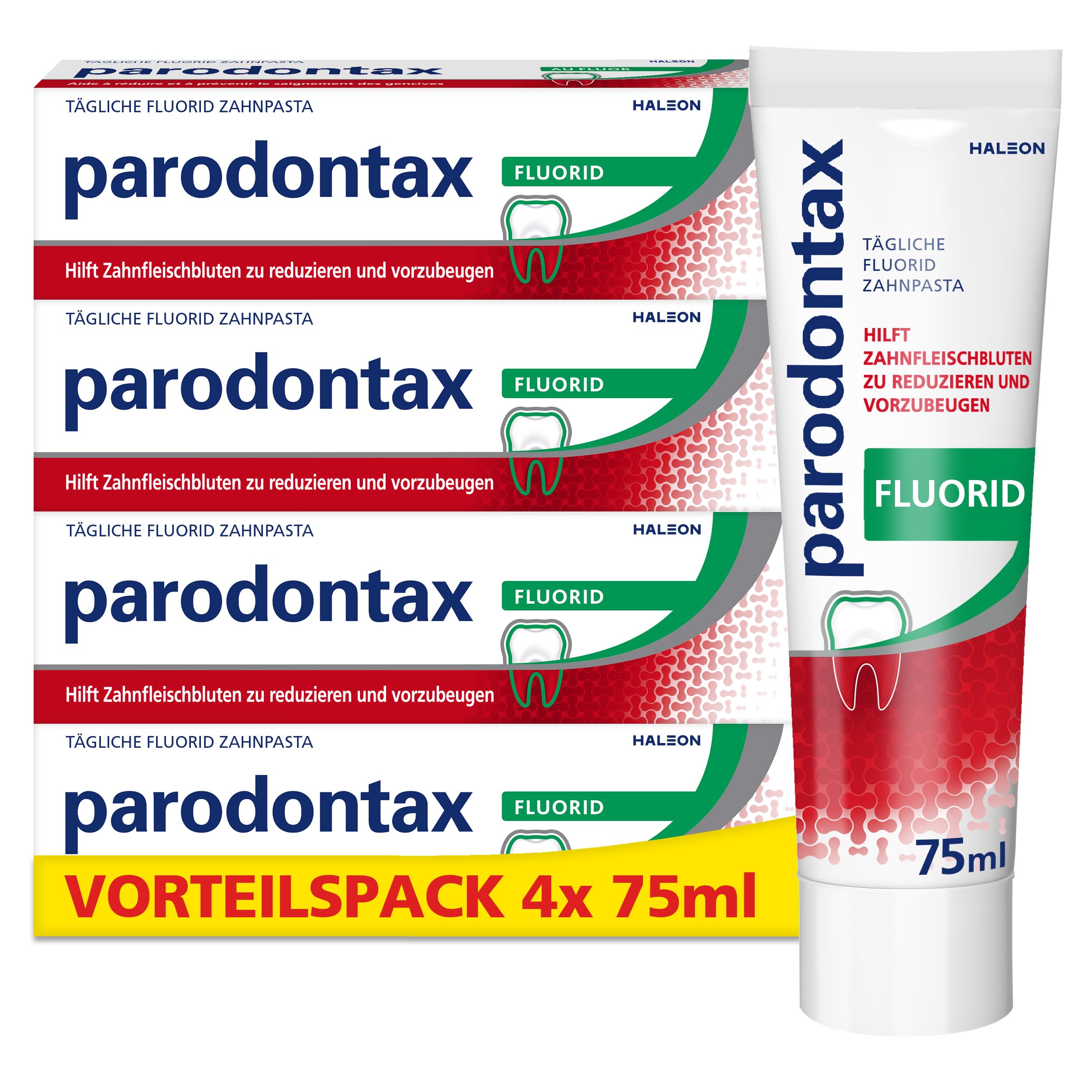 ParodontaxFluoride Toothpaste, 4 x 75 ml Toothpaste, Helps Reduce and Prevent Bleeding Gums
