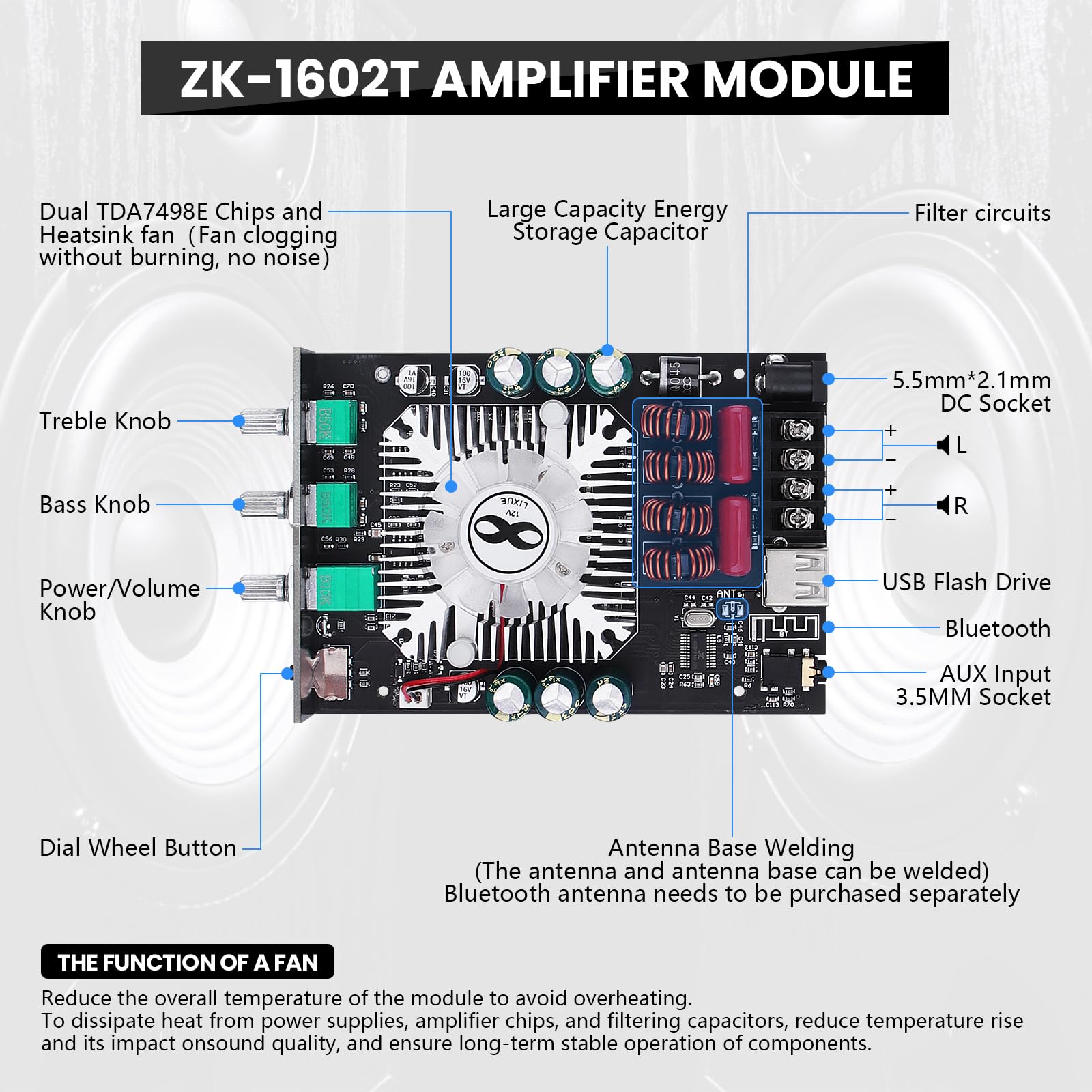 Amazon.com: Audio Amplifier Board, ZK-1602T Bluetooth 5.0 Power