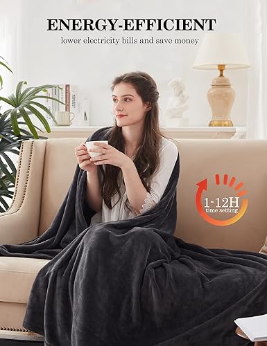 Miniatura 5 de ThermaSnug Manta térmica de franela suave súper acogedora, manta eléctrica térmica tamaño Queen de 84 x 90 pulgadas para cama con 10 ajustes de
