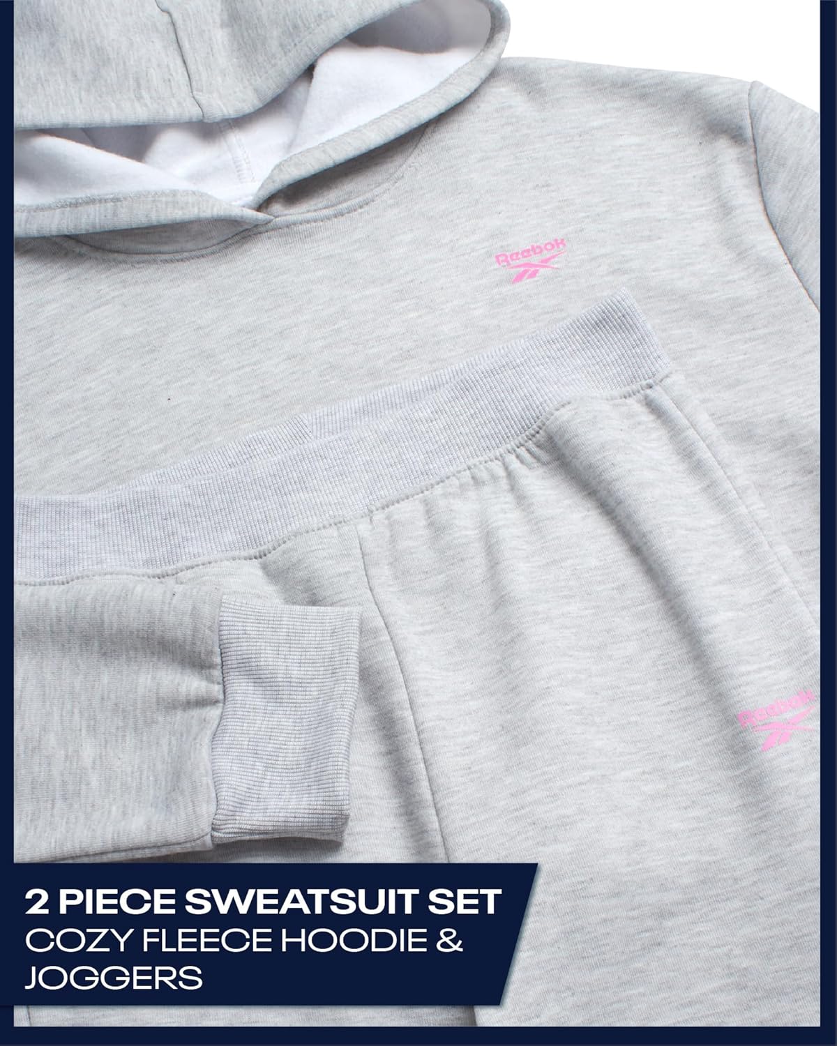 Reebok Girls Sweatsuit Set - 2 Piece Soft Long Sleeve Hoodie Sweatshirt and Sweatpants for Girls - Athletic Sweatsuit - Image 2