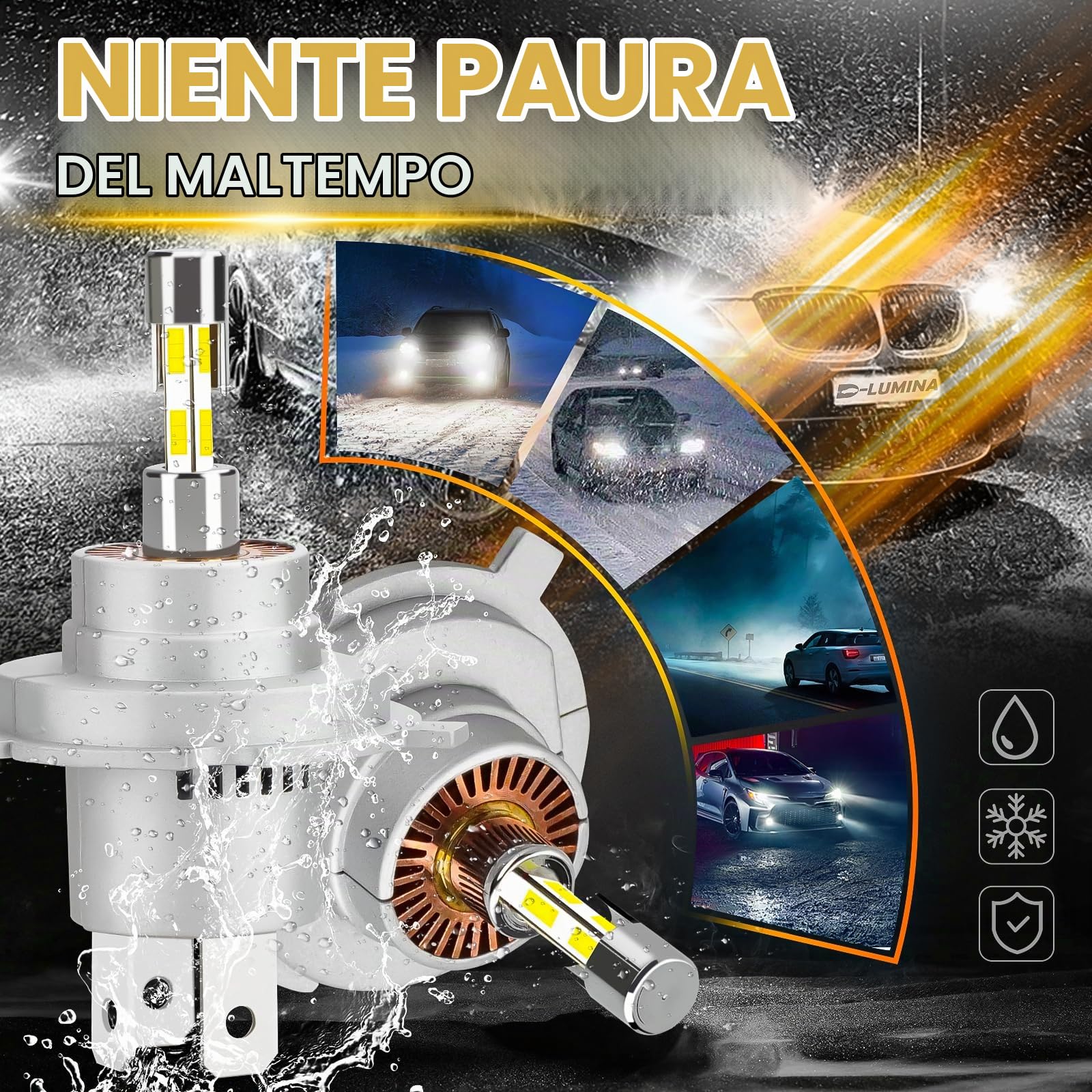 D-Lumina 360° Lampadine H4 LED,100W 16000LM Lampada LED per 12V Auto 6500K Bianco, 500% Super Brillante Fari Kit Sostituzione la Alogena