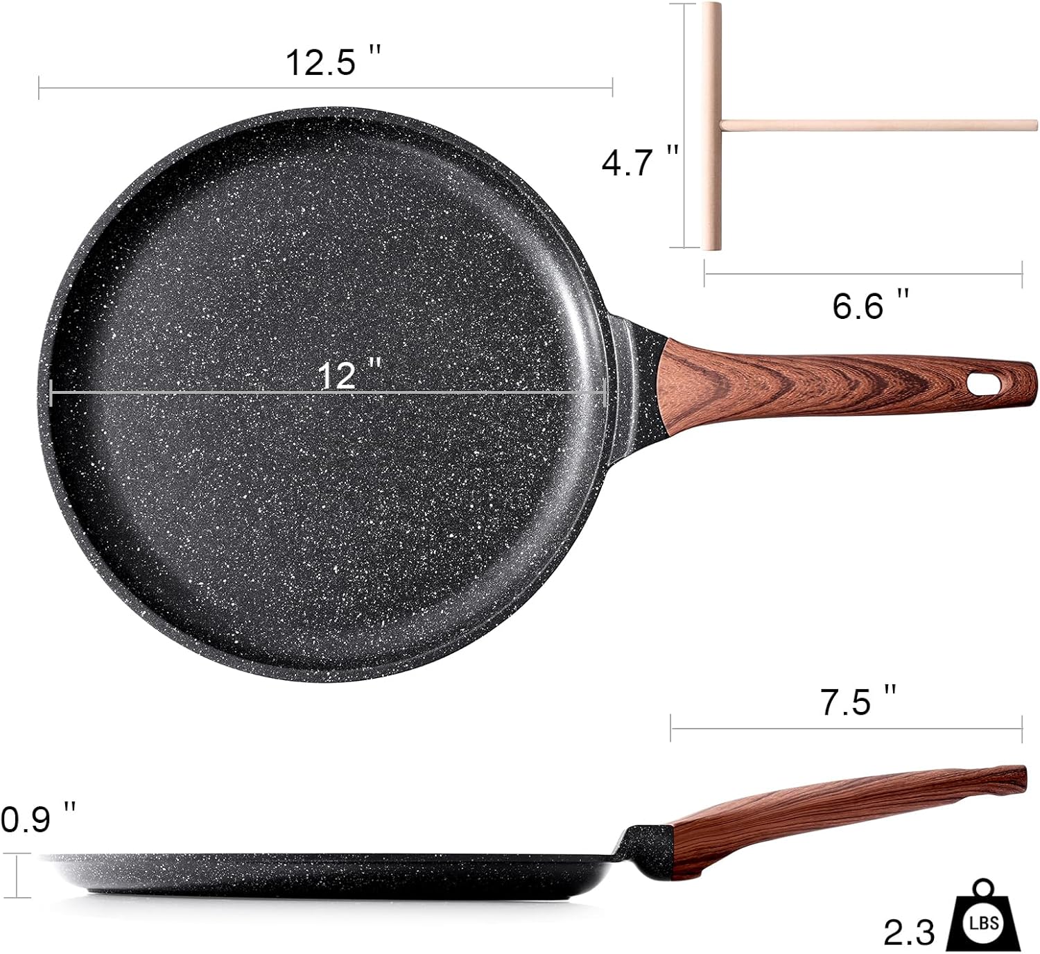 Kordisen Crepe Pan Nonstick, 12 Inch Dosa Pan with Spreader, Granite Coating Comales Para Tortillas Pancake Pan, Flat Bottom for Stove Top, Induction Compatible, PFOA Free - Image 6