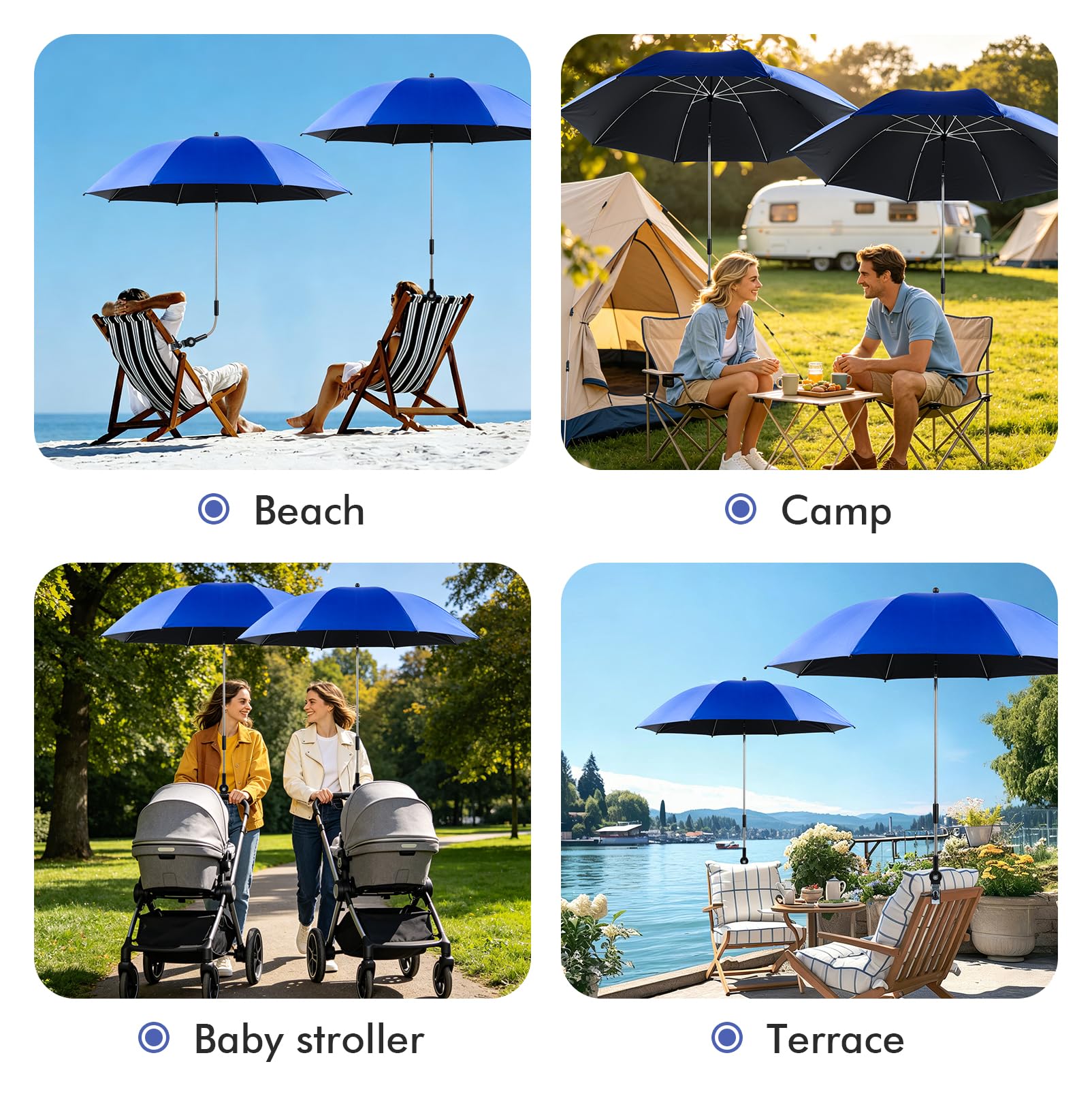 LIROPAU Parasole na krzesła z regulowanym zaciskiem, UPF 50+ parasol na krzesło z uniwersalnym zaciskiem, regulowany 360° parasol na krzesło, abażur Umbr-ella, przenośny parasol ogrodowy, krzesło