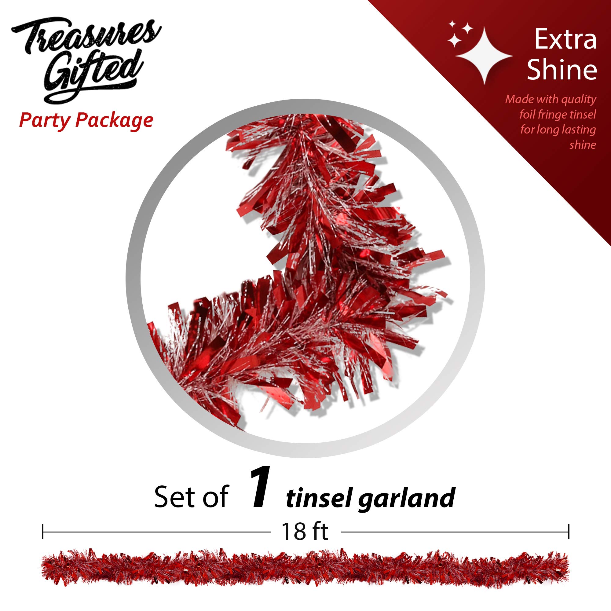Treasures Weihnachts-Lametta, gepunktet, gemischt 18ft, Pack of 1 rot