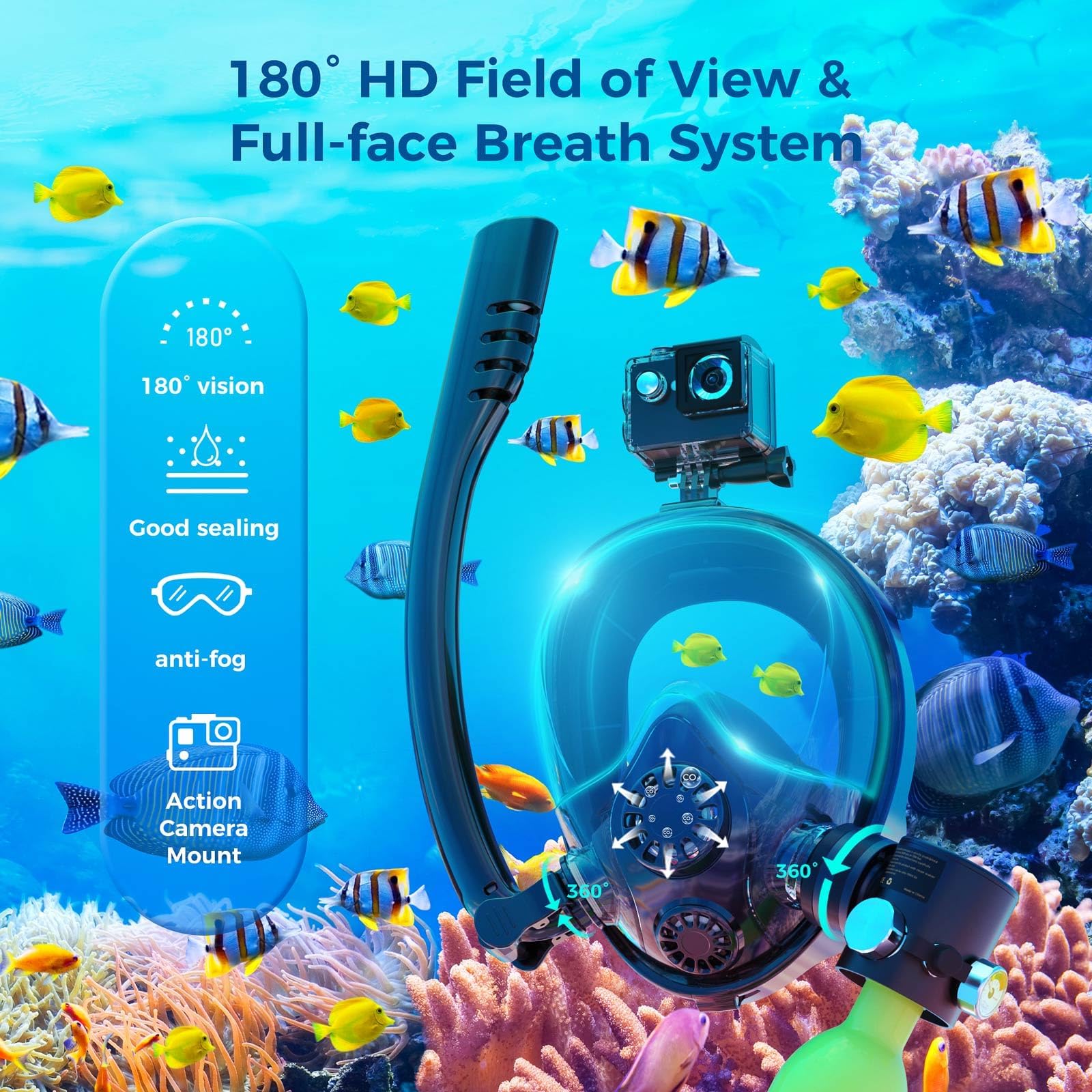 Mini Bombola Sub con Sub Snorkel Maschera, 0.5L Bombola Subacquea con Full-Face Fino a 10 Minuti Tempo di Immersione Scuba Tank Supporta Anti-Fog
