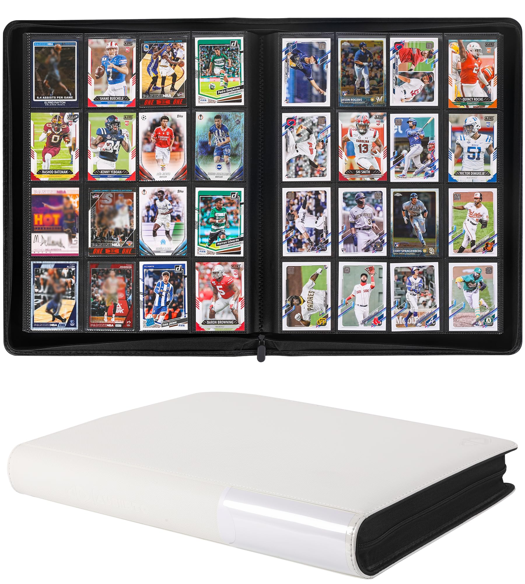 Carpeta de tarjetas de 16 bolsillos, 1408 fundas de carga lateral, álbum de tarjetas de gran capacidad para béisbol, fútbol, tarjetas de intercambio de tamaño estándar (blanco)