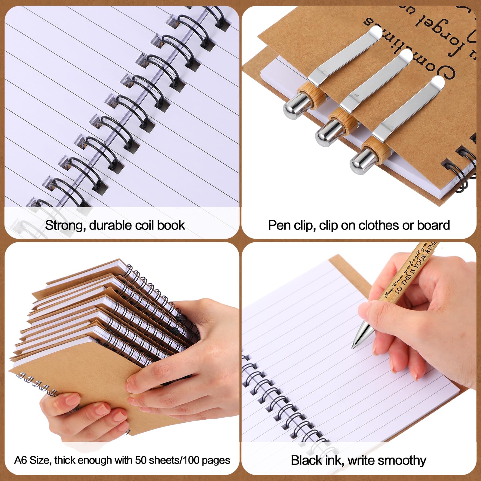Honoson Set di 30 quaderni a spirale con penne retrattili in bambù ispiratrici, quaderni per scrittura, regali di incoraggiamento per insegnanti di scuola e dipendenti (segno fantastico)