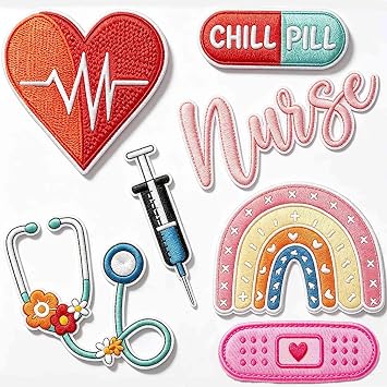 8Pcs Medical Heart Pill Nurse Embroidered Iron-on Patches