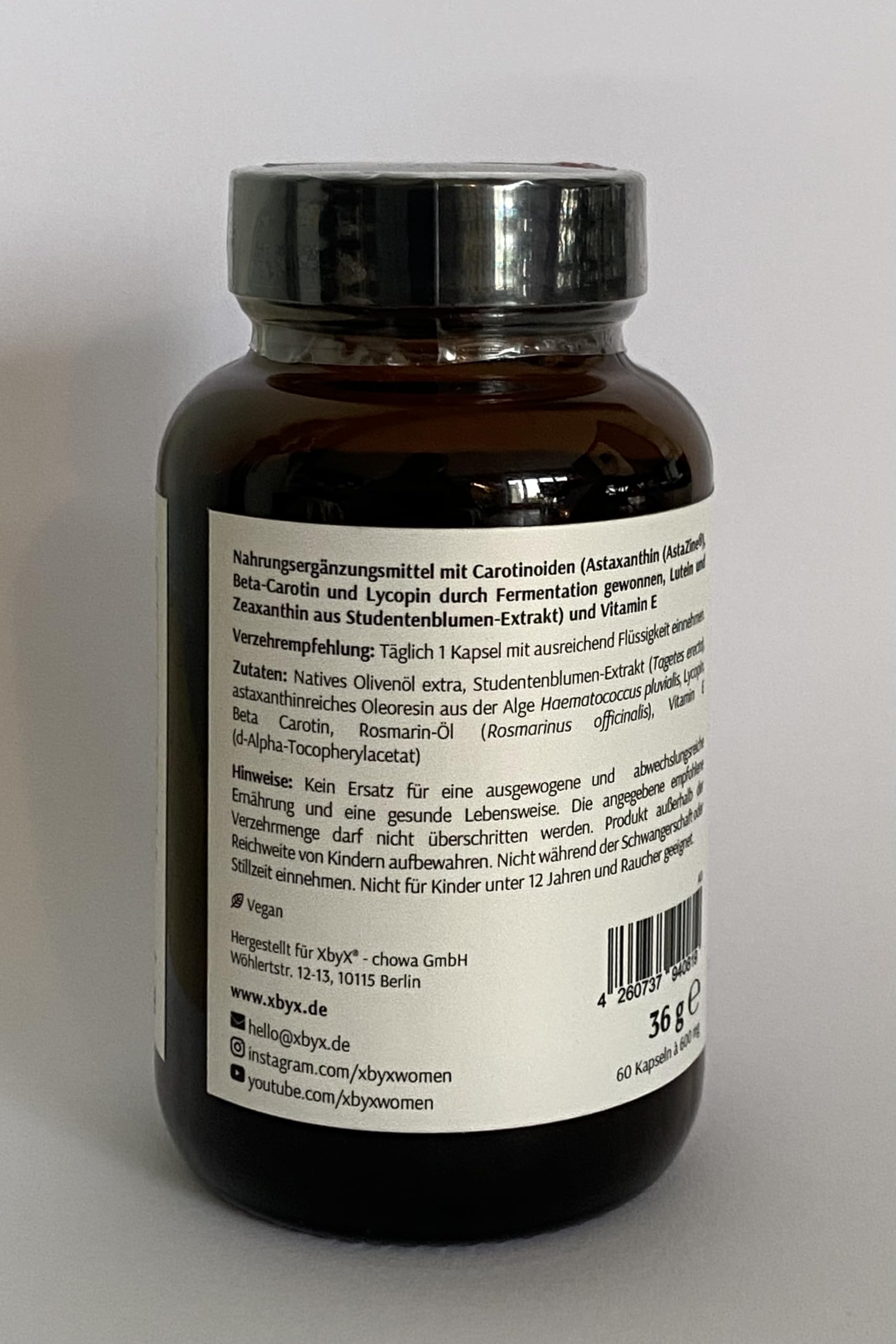XbyX Haut Gold 60 Kapseln - Carotinoid-Komplex mit Astaxanthin & Vitamin E – Unterstützt die Haut von Innen - Ohne Zusätze - 100 % Pflanzlich - Vegan