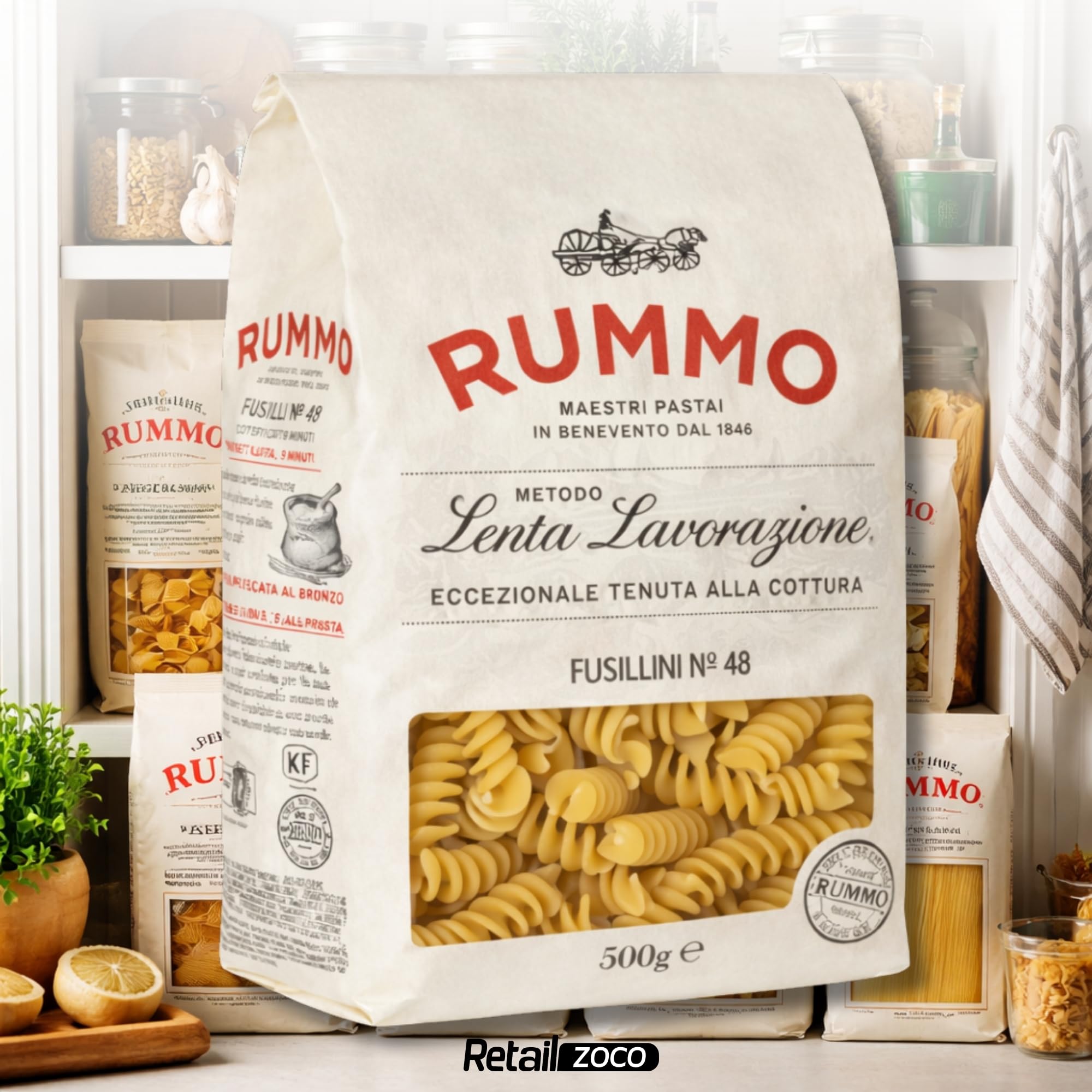 Pasta Rummo Fusilli Nº48 500g, Pasta Italiana, Pasta alimenticia de sémola de trigo duro, Contiene gluten, Puede contener trazas de soja, Tiempo de cocción 9 minutos, 6 Paquetes de 500 gr - imagen 6