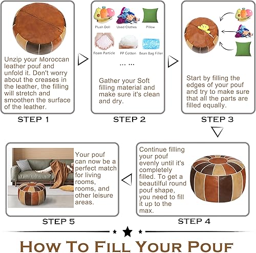 Miniatura 46 de Thgonwid Puf de almacenamiento marroquí sin rellenar, asiento otomano hecho a mano, de piel sintética, reposapiés, para sala de estar, dormitorio o